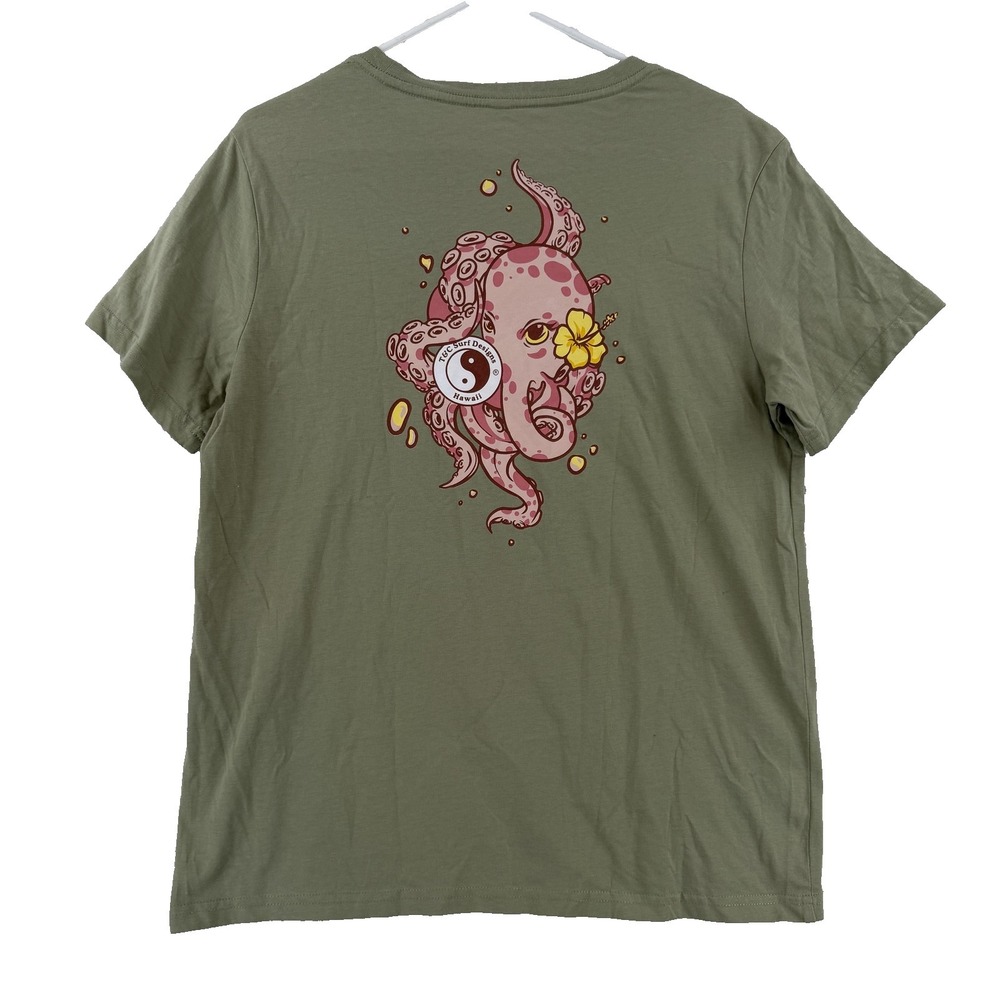 T&C Surf Designs Shirt Mens Large Green Octopus Yin Yang Graphic Tee T-Shirt